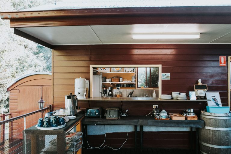 Communal train carriage kitchen