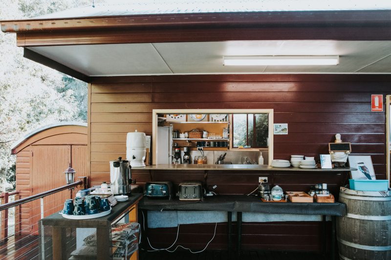 Communal train carriage kitchen